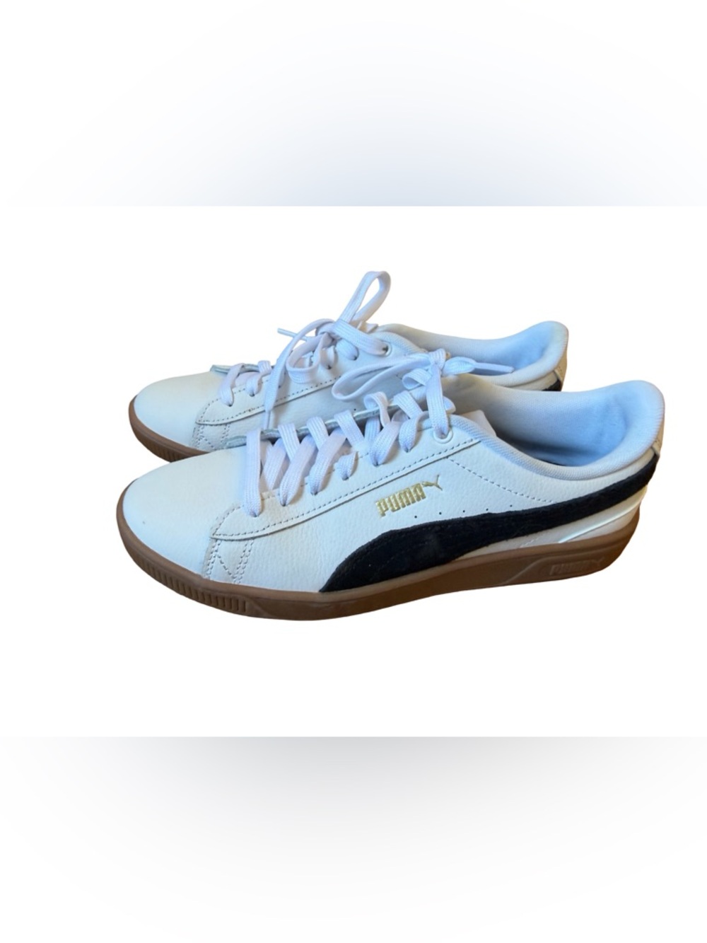 Puma White Leather Sneakers with Black Formstrip and Gum Sole
